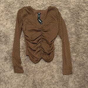 Express Brown Ruched Long Sleeve Blouse